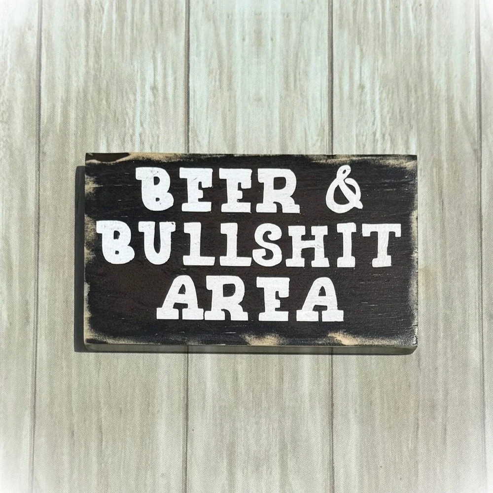 Beer & Bullshit Area Rustic‎ Wood Sign Basket Case Designs Man Cave Bar Decor